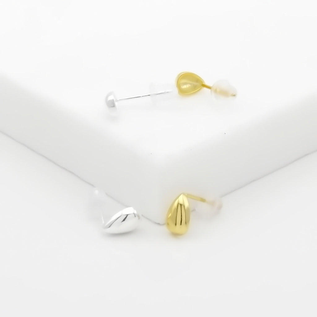 Sterling Silver Teardrop Stud Earrings - Gold-Stud Earrings-4-Glitters