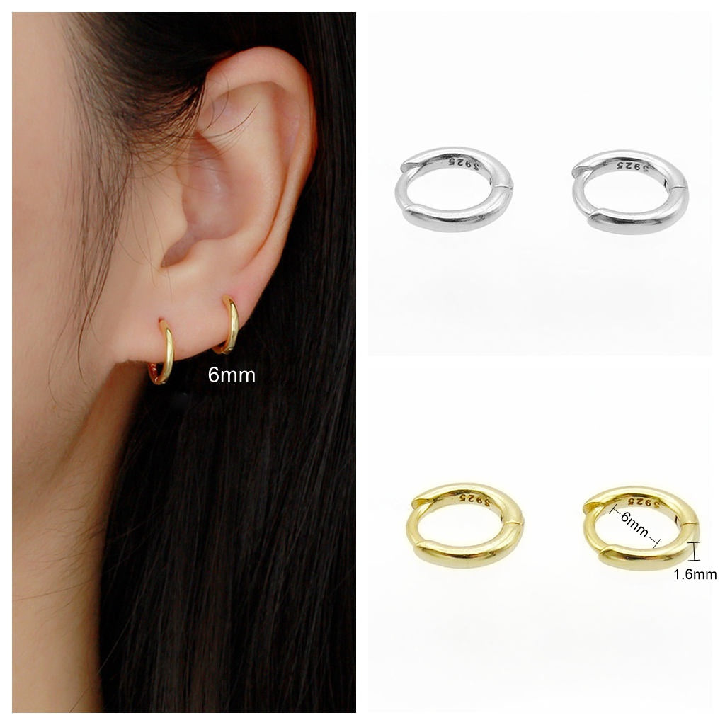 Sterling Silver Classic Plain Huggie Hoop Earrings - Silver