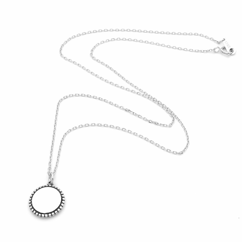 Sterling Silver Beaded Edge Round Disc Pendant Necklace-Sterling Silver Necklaces-3-Glitters