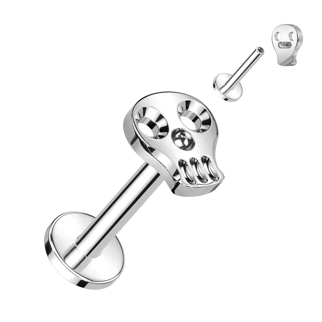 Skull Titanium Flat Back Stud Earrings-Tragus | Cartilage | Daith | Conch-1-Glitters