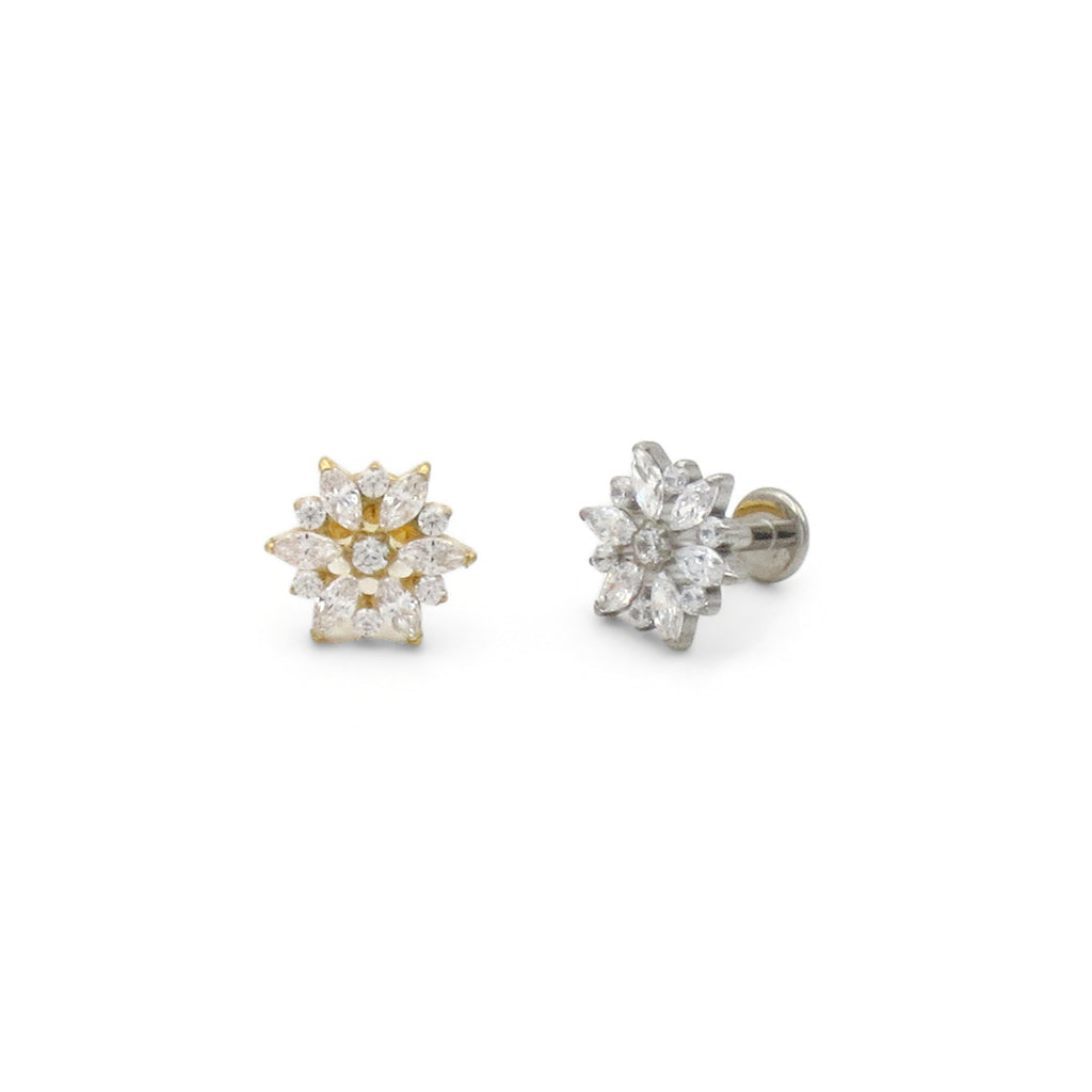 Flower Cluster CZ Titanium Flat Back Stud Earrings-Tragus | Cartilage | Daith | Conch-1-Glitters