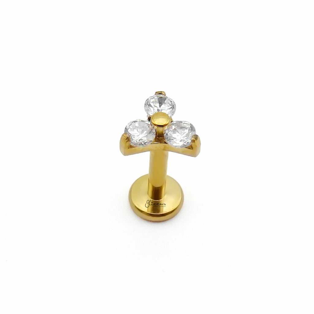 Three CZ Cluster Titanium Flat Back Stud Earring