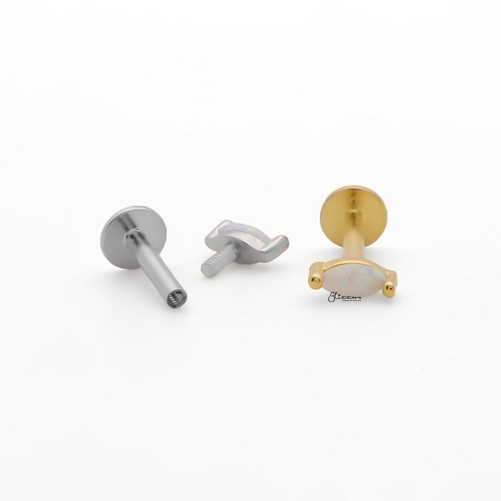 Sterling Silver Marquise Opal Flat Back Stud Earrings-Tragus | Cartilage | Daith | Conch-5-Glitters