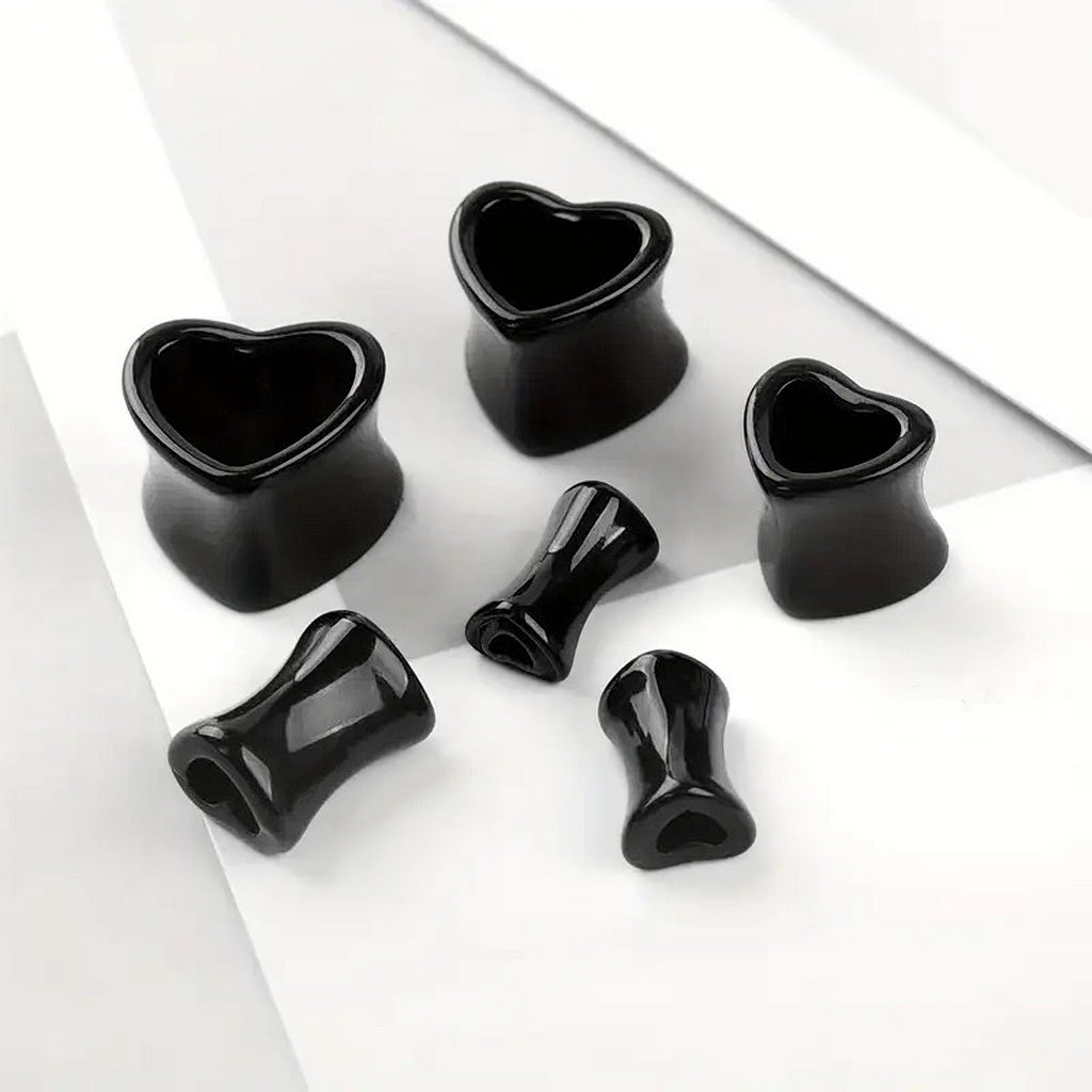 Black Acrylic Heart Shaped Saddle Ear Tunnel Plug-Tunnels-3-Glitters