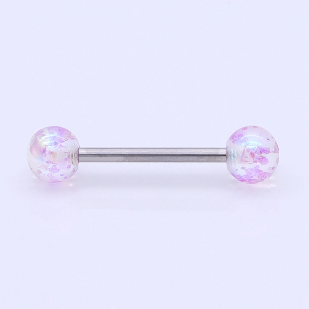 AB Coating Over Splash Acrylic Balls Tongue Barbell - Purple-Tongue Bar-1-Glitters