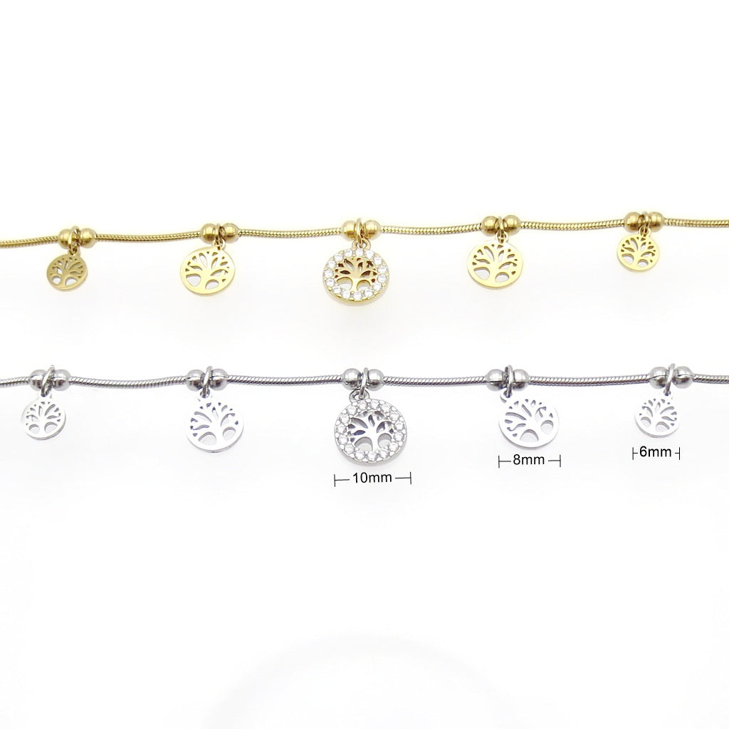 Stainless Steel Tree of Life CZ Charm Bracelet