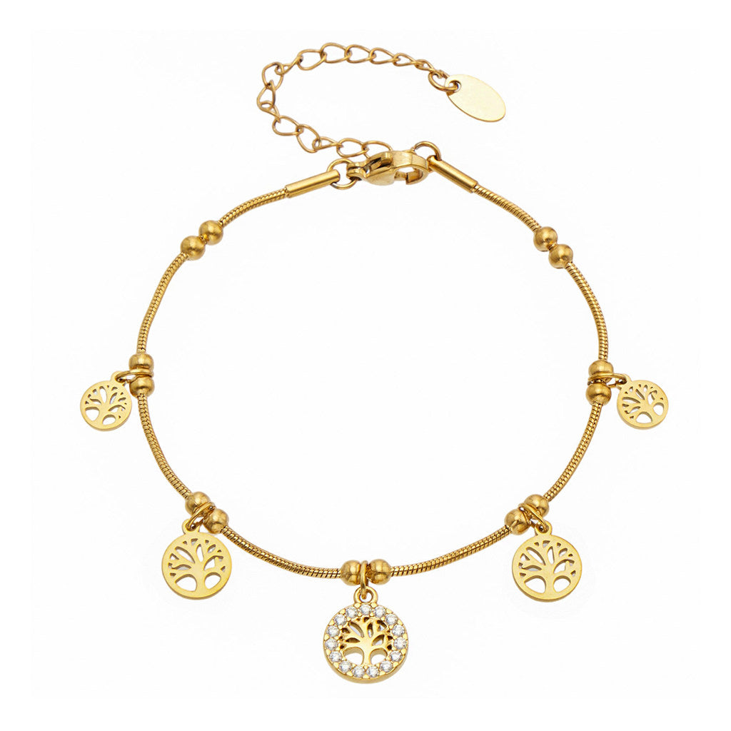 Stainless Steel Tree of Life CZ Charm Bracelet