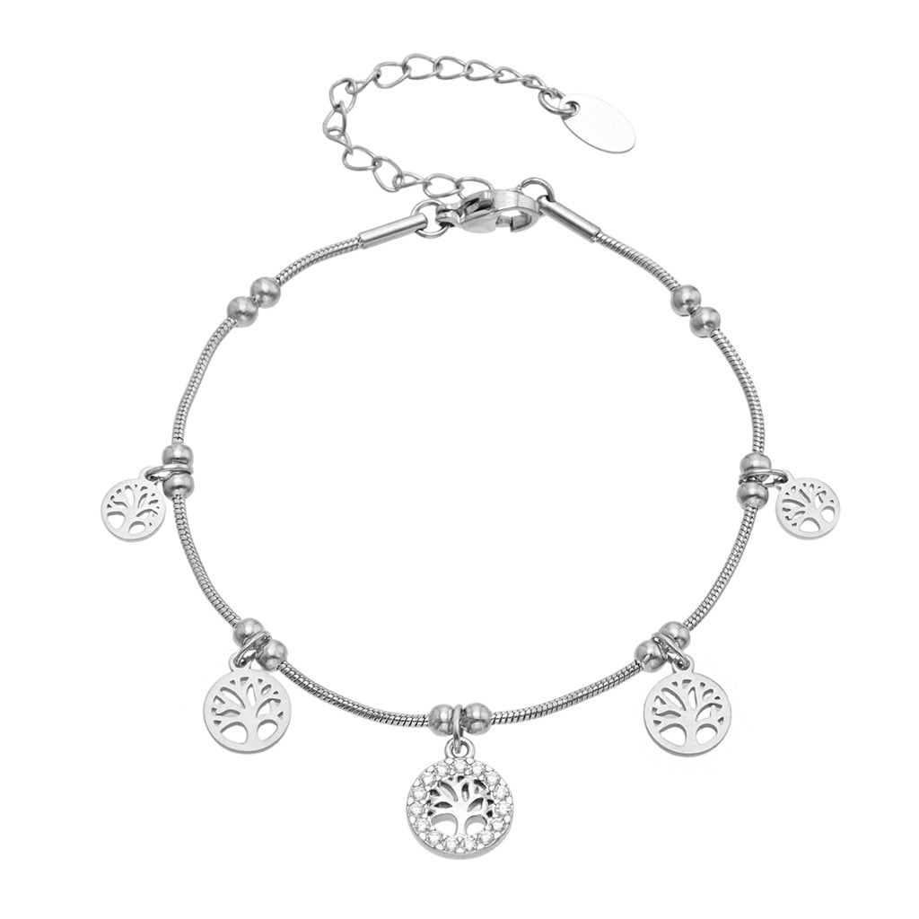 Stainless Steel Tree of Life CZ Charm Bracelet