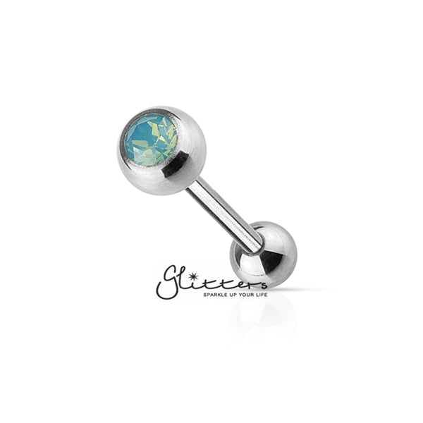 Opalite Green Gem Top with Surgical Steel Tongue Barbell-Body Piercing Jewellery, Glitters, Tongue Bar-BS39-G-2-Glitters