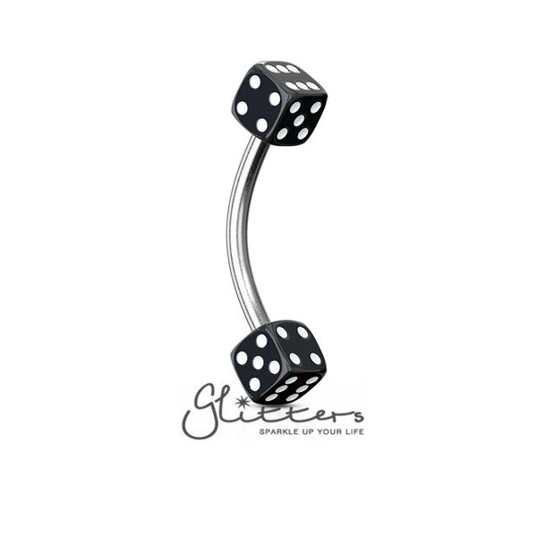 16GA UV Acrylic Dice Curved Eyebrow-Body Piercing Jewellery, Eyebrow-CA11-160833K_600-Glitters