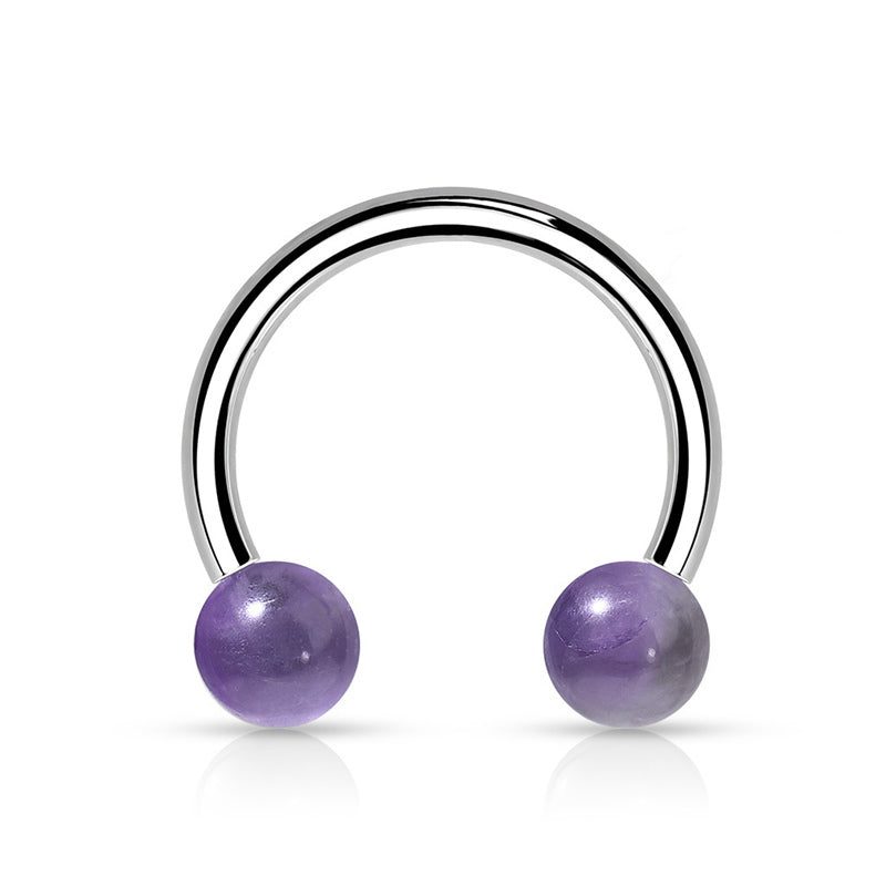Semi Precious Stone Internally Threaded Horseshoes - Amethyst-Body Piercing Jewellery, Horseshoe, Septum Ring, Tragus-CP0021-Amethyst_800-Glitters