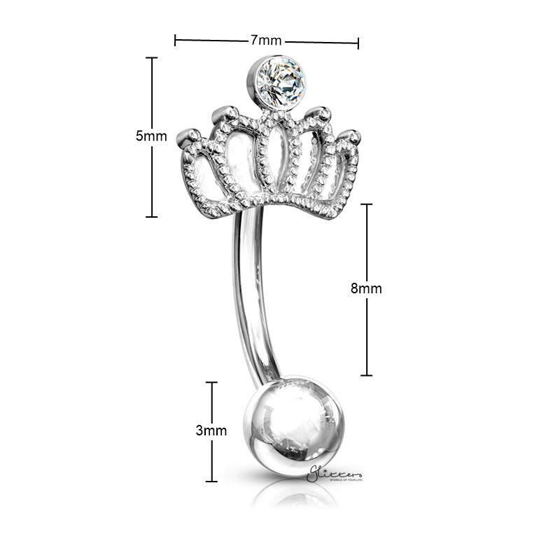 Crown Curved Barbell Eyebrow Ring - Silver-Body Piercing Jewellery, Daith, Eyebrow-EB0018-S_New-Glitters