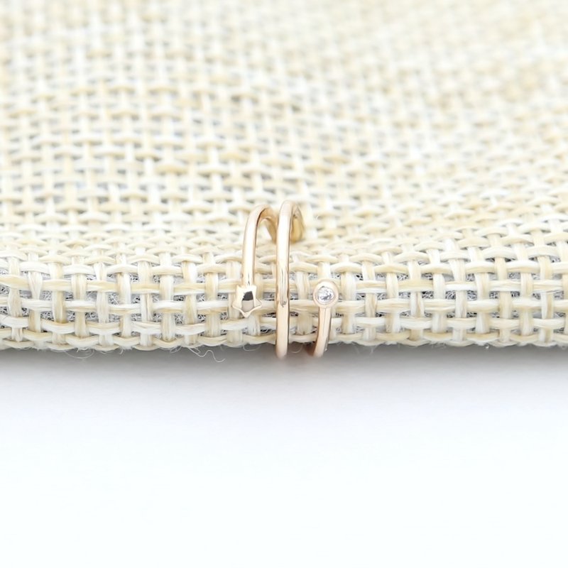 3 Lines Ear Cuff with Star and CZ - Gold-Body Piercing Jewellery, Cubic Zirconia, Ear Cuffs, earrings, Jewellery, Non-Pierced, Women's Earrings, Women's Jewellery-EC0094-G2-800-Glitters