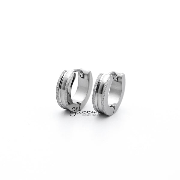 Stainless Steel Hinged Hoop Earrings with Sand Sparkle Edge-earrings, Hoop Earrings, Huggie Earrings, Jewellery, Men's Earrings, Men's Jewellery, Stainless Steel, Women's Earrings, Women's Jewellery-ER0121_Sand_Sparkle_Edge_01-Glitters