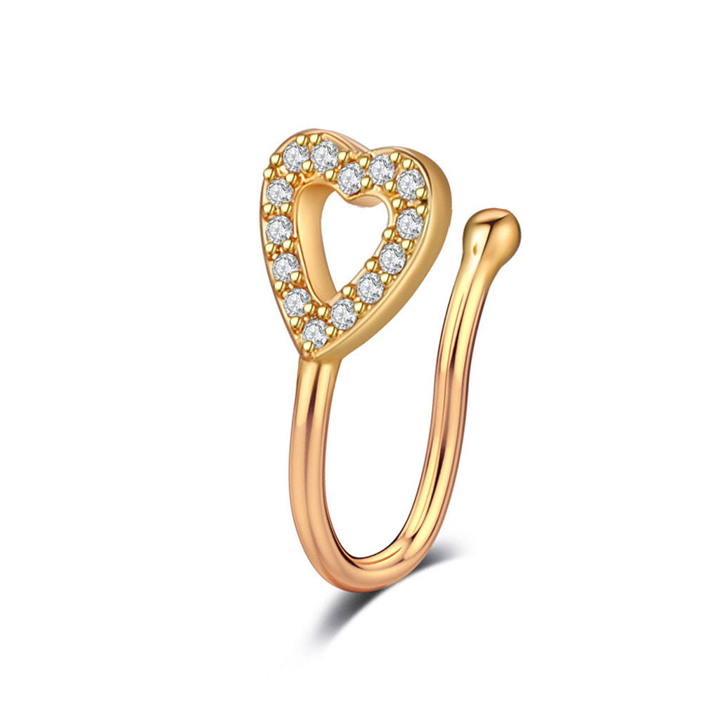 Heart Non Piercing Fake Nose Ring-Body Piercing Jewellery, Cubic Zirconia, Non-Pierced, Nose Piercing Jewellery, Nose Ring, Nose Studs-FNS05-G-Glitters