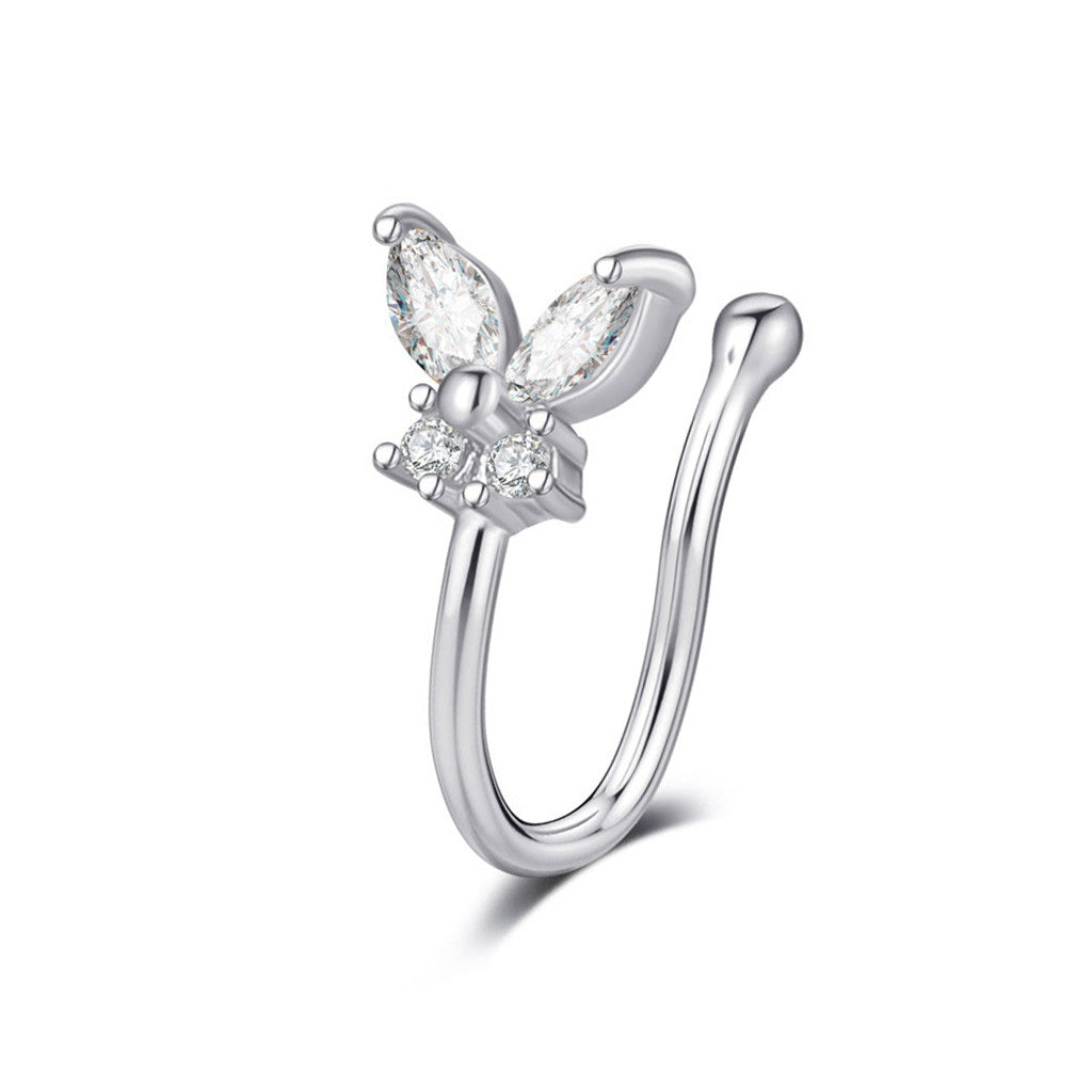 Butterfly Non Piercing Fake Nose Ring-Body Piercing Jewellery, Cubic Zirconia, Non-Pierced, Nose Piercing Jewellery, Nose Ring, Nose Studs-FNS06-S-Glitters
