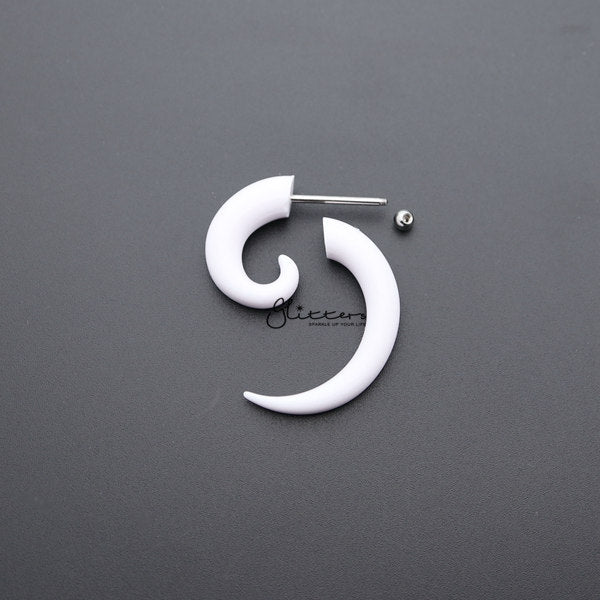 White Acrylic Fake Spiral Ear Taper with Surgical Steel Bar-Body Piercing Jewellery, earrings, Fake Plug-FP0010_wt-800-02-Glitters