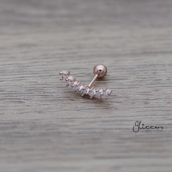 7 Cubic Gems Curved Screw Back Barbell for Tragus, Cartilage, Conch, Helix Piercing and More-Body Piercing Jewellery, Cartilage, Conch Earrings, Cubic Zirconia, earrings, Fake Plug, Helix Earrings, Jewellery, Lobe piercing, Tragus, Women's Earrings, Women's Jewellery-FP0020-7CZ-4-Glitters