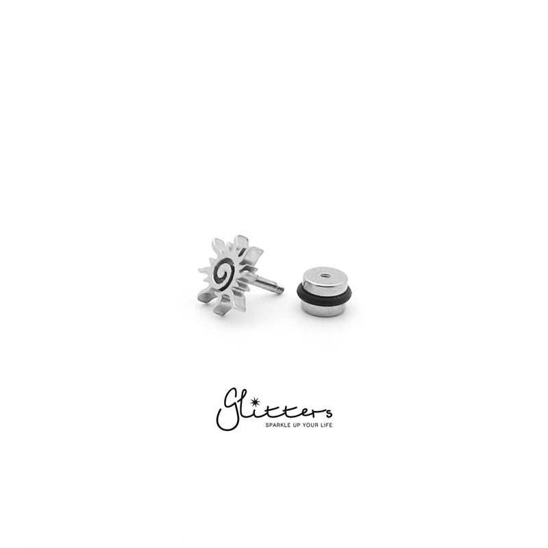 Stainless Steel Tribal Sun Fake Plug-Body Piercing Jewellery, earrings, Fake Plug, Jewellery, Men's Earrings, Men's Jewellery, Stainless Steel-FP0121_2-Glitters