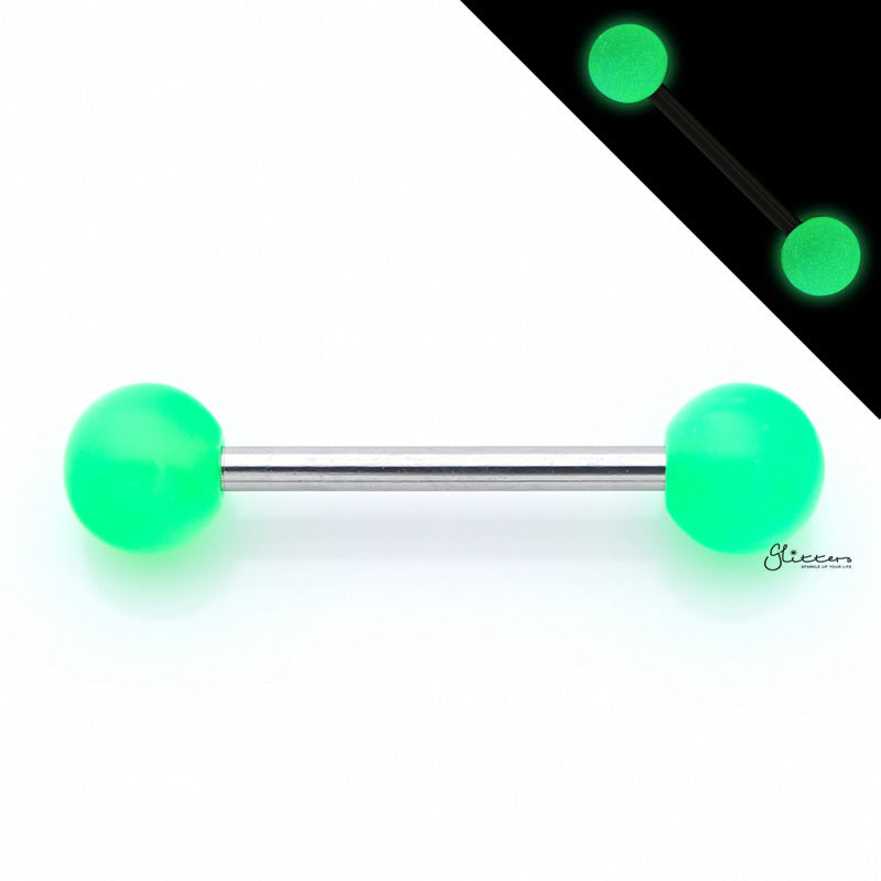 Glow In The Dark Ball Tongue Barbell - Green-Body Piercing Jewellery, Tongue Bar-Glowindark-DarkGreen-Glitters