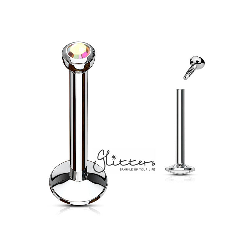 16GA 316L Surgical Steel Internally Threaded Labret with Press Fit 2mm Gem-Body Piercing Jewellery, Labret, Monroe-LB0001-AB-Glitters