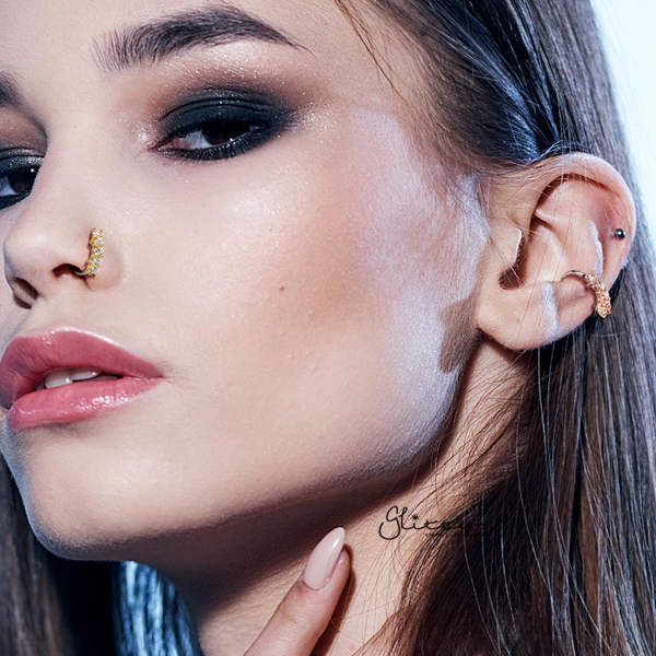 20 Gauge Surgical Steel Bendable Hoop Ring with 5 Lined CZ-Body Piercing Jewellery, Cubic Zirconia, Nose Piercing, Nose Piercing Jewellery, Nose Ring-NS0074-M-Glitters