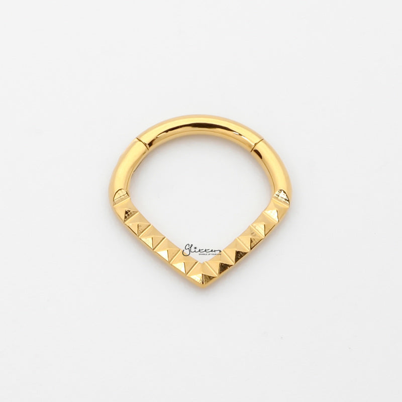 Pyramid Laser Cut Chevron Hinged Segment Septum Ring - Gold-Body Piercing Jewellery, Cartilage, Daith, Septum Ring-NS0124-G11_800-Glitters