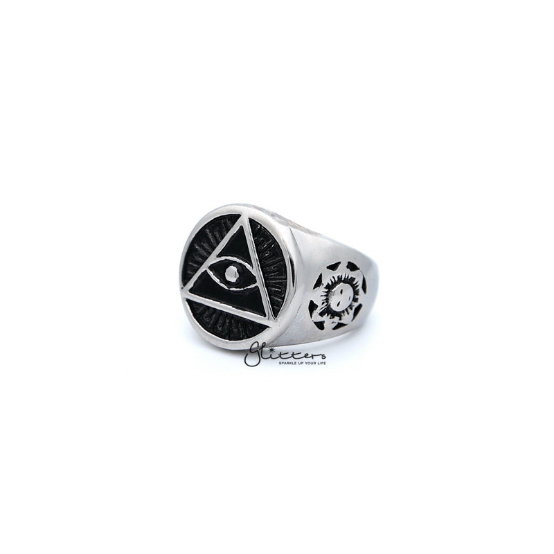 Stainless Steel Circle All Seeing Eye/Eye of Providence Casting Men's Rings-Jewellery, Men's Jewellery, Men's Rings, Rings, Stainless Steel, Stainless Steel Rings-SR0201_800-01-Glitters