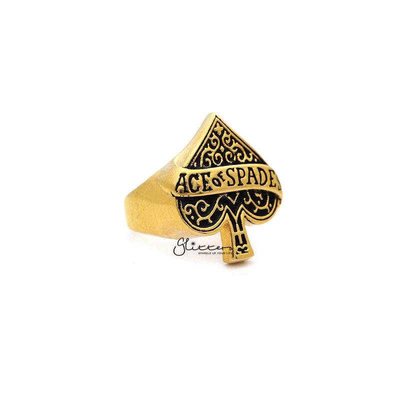 18K Gold I.P Stainless Steel Ace of Spades Casting Men's Rings-Jewellery, Men's Jewellery, Men's Rings, Rings, Stainless Steel, Stainless Steel Rings-SR0208_800-03-Glitters