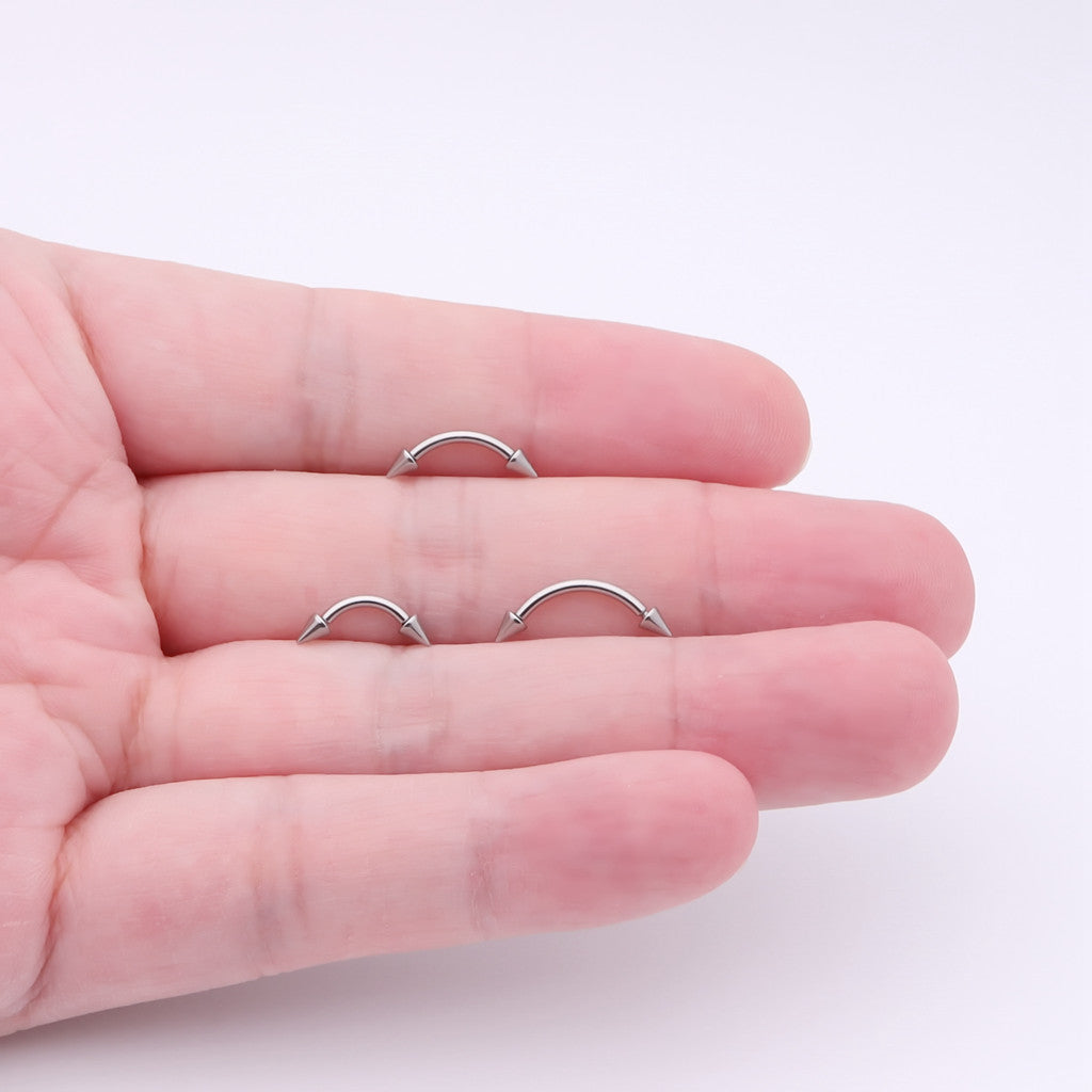 Titanium Curved Barbells with Internally Threaded Spikes-Body Piercing Jewellery, Cartilage, Conch Earrings, Eyebrow, New-TEB0001-4S_1-Glitters