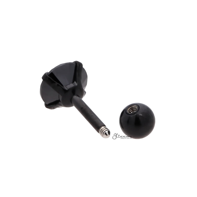 316L Surgical Steel Prong Set Round CZ Cartilage/Tragus Barbell Studs - Black-Body Piercing Jewellery, Cartilage, Cubic Zirconia, Jewellery, Tragus, Women's Earrings, Women's Jewellery-TG0017-03-Glitters