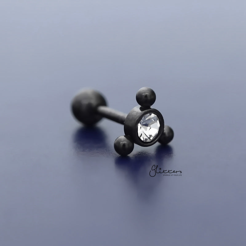 Clear Crystal with 3 Balls Triangle Top Tragus Cartilage Barbell Stud - Black-Body Piercing Jewellery, Cartilage, Crystal, Jewellery, Tragus, Women's Earrings, Women's Jewellery-TG0126-K-3_800-Glitters