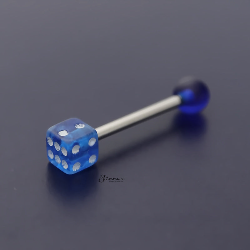 Acrylic Dice Tongue Barbell - Blue-Body Piercing Jewellery, Tongue Bar-TR0027-B_800-Glitters