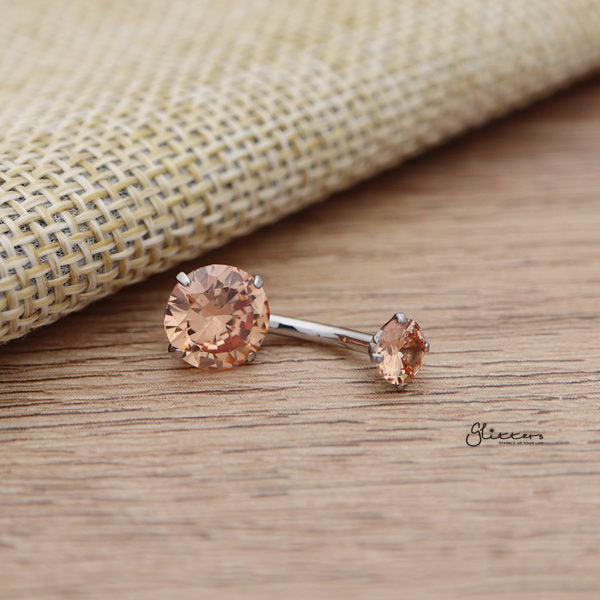 316L Surgical Steel Internally Threaded Prong Set Cubic Zirconia Belly Button Rings-Belly Ring, Body Piercing Jewellery, Cubic Zirconia-bj0305-CHP_600-Glitters