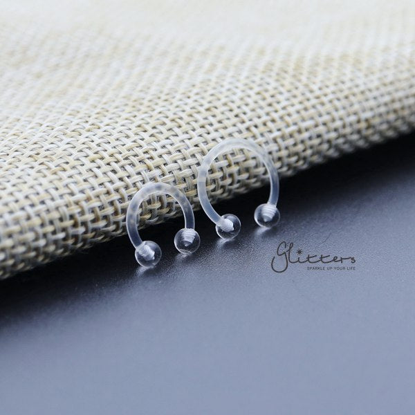 16 Gauge Clear Horseshoe Retainer with Clear Balls-Bio Flex, Body Piercing Jewellery, Cpative ring, Horseshoe, Invisible, Retainer, Septum Ring-cp0015-new-Glitters