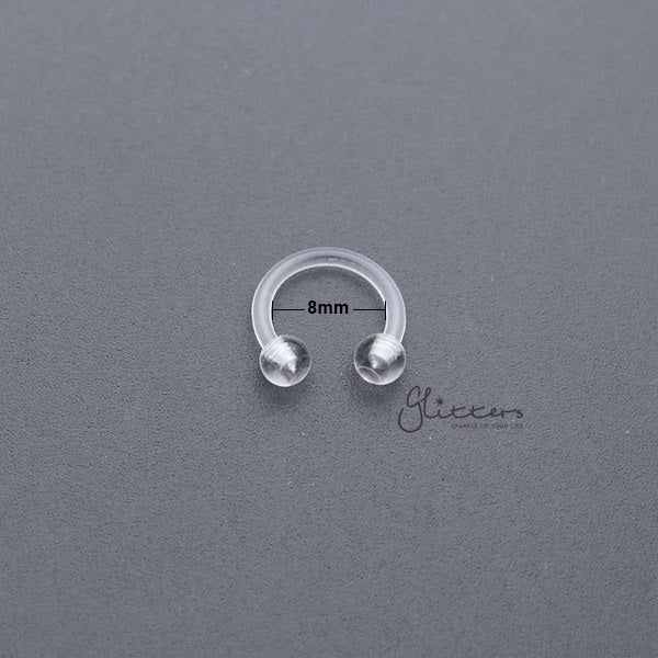 16 Gauge Clear Horseshoe Retainer with Clear Balls-Bio Flex, Body Piercing Jewellery, Cpative ring, Horseshoe, Invisible, Retainer, Septum Ring-cp0015_8mm_New-Glitters