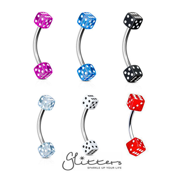 16GA UV Acrylic Dice Curved Eyebrow-Body Piercing Jewellery, Eyebrow-eb0006_600-Glitters