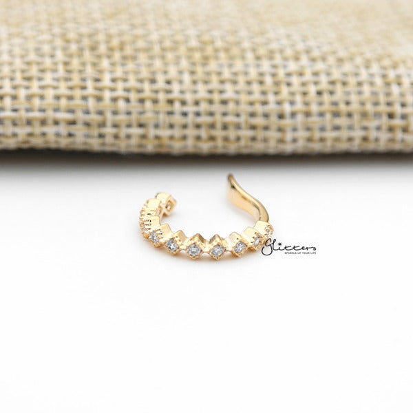 Rhombus Shape C.Z Paved Ear Cuffs - Non Piercing Ear Cuffs-Body Piercing Jewellery, Cubic Zirconia, Ear Cuffs, earrings, Jewellery, out of stock, Women's Earrings, Women's Jewellery-ec0086-g_600-Glitters