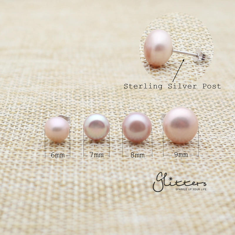 Light Purple Cultured Freshwater Pearl with Sterling Silver Post Women's Stud Earrings-6mm | 7mm | 8mm | 9mm-earrings, Freshwater Pearl, Jewellery, Sterling Silver Post, Stud Earrings, Women's Earrings-er0022-purple-1-Glitters