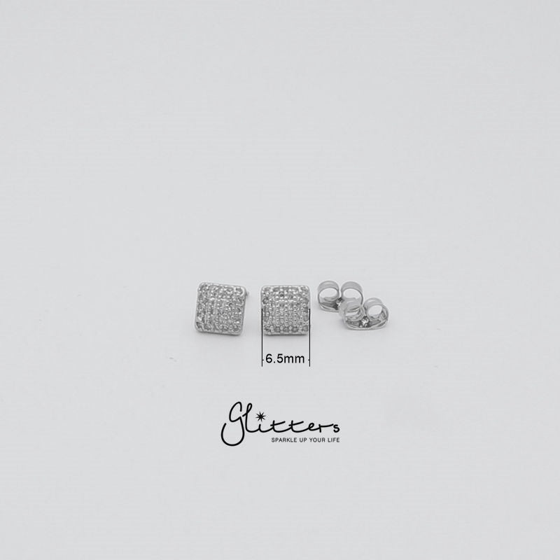 Micro Cubic Zirconia Paved Square Stud Earrings with Sterling Silver Post-Cubic Zirconia, earrings, Jewellery, Sterling Silver Post, Stud Earrings, Women's Earrings, Women's Jewellery-er1422_1__New-Glitters