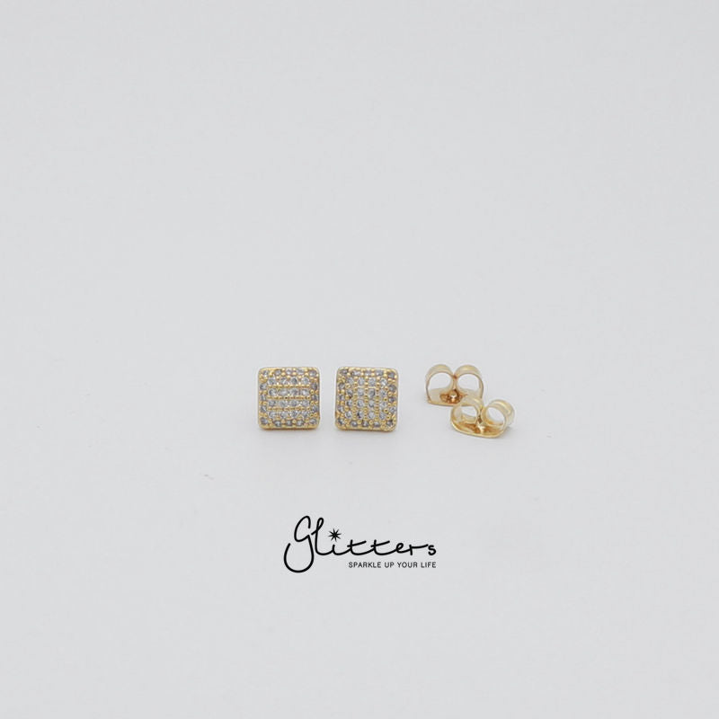 Micro Cubic Zirconia Paved Square Stud Earrings with Sterling Silver Post-Cubic Zirconia, earrings, Jewellery, Sterling Silver Post, Stud Earrings, Women's Earrings, Women's Jewellery-er1422_3-Glitters
