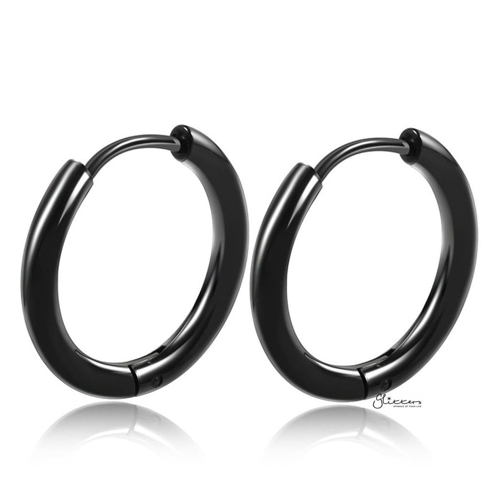 Stainless Steel Round Huggie Hoop Earrings - Black-earrings, Hoop Earrings, Huggie Earrings, Jewellery, Men's Earrings, Men's Jewellery, Stainless Steel, Women's Earrings, Women's Jewellery-er1474-k1_1-Glitters