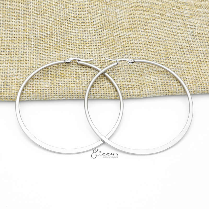 Stainless Steel Plain Flat Hoop Earrings - Silver-earrings, Hoop Earrings, Huggie Earrings, Jewellery, Stainless Steel, Women's Earrings, Women's Jewellery-er1546-s60_800-Glitters