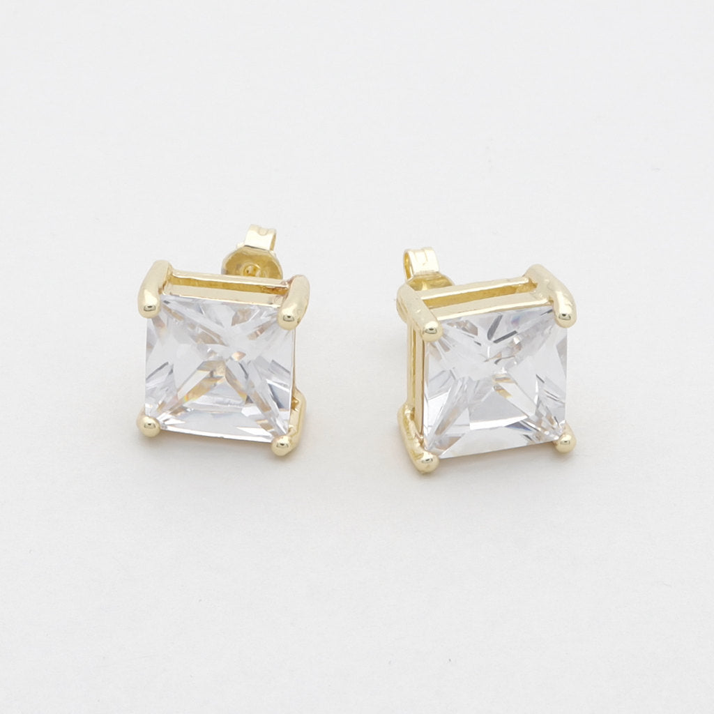 18k Gold Plated Clear Square C.Z Studs Earrings-Cubic Zirconia, earrings, Hip Hop Earrings, Iced Out, Jewellery, Men's Earrings, Men's Jewellery, Stud Earrings, Women's Earrings, Women's Jewellery-gw-3_1_889f1c34-7fb4-4d63-bd37-50a9e88b6895-Glitters