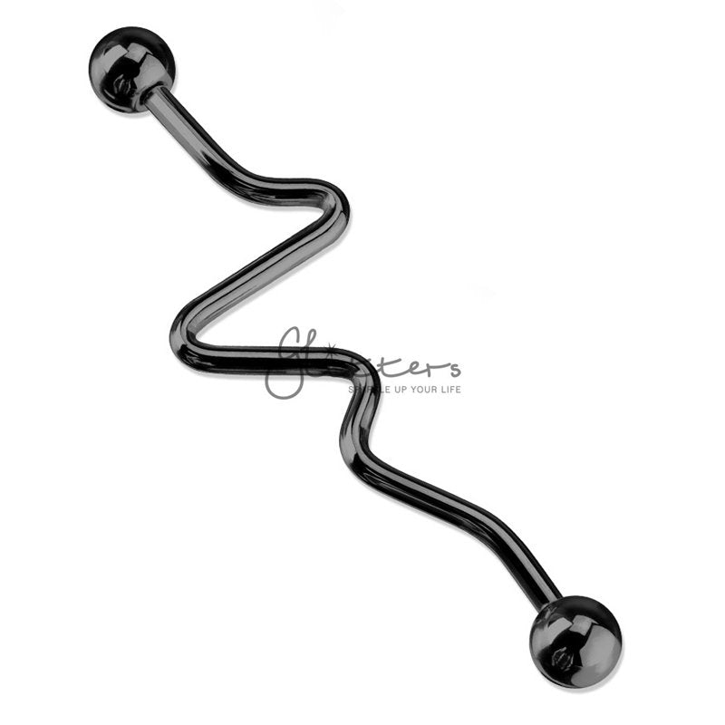 14GA Titanium IP Over Surgical Steel Zig Zag Industrial Barbells - Black-Body Piercing Jewellery, Industrial Barbell-ib0002-Z3-Glitters