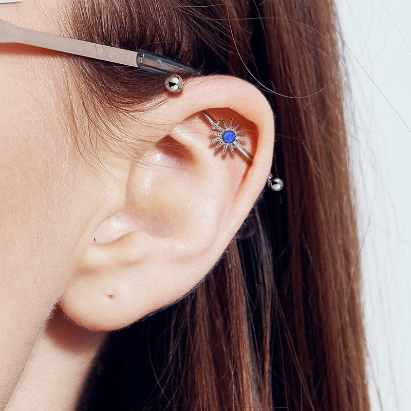 Blue Opal Sunburst Industrial Barbell-Body Piercing Jewellery, Industrial Barbell-ib0040M_46557448-8edf-46d8-a66a-45bdfbece7fb-Glitters