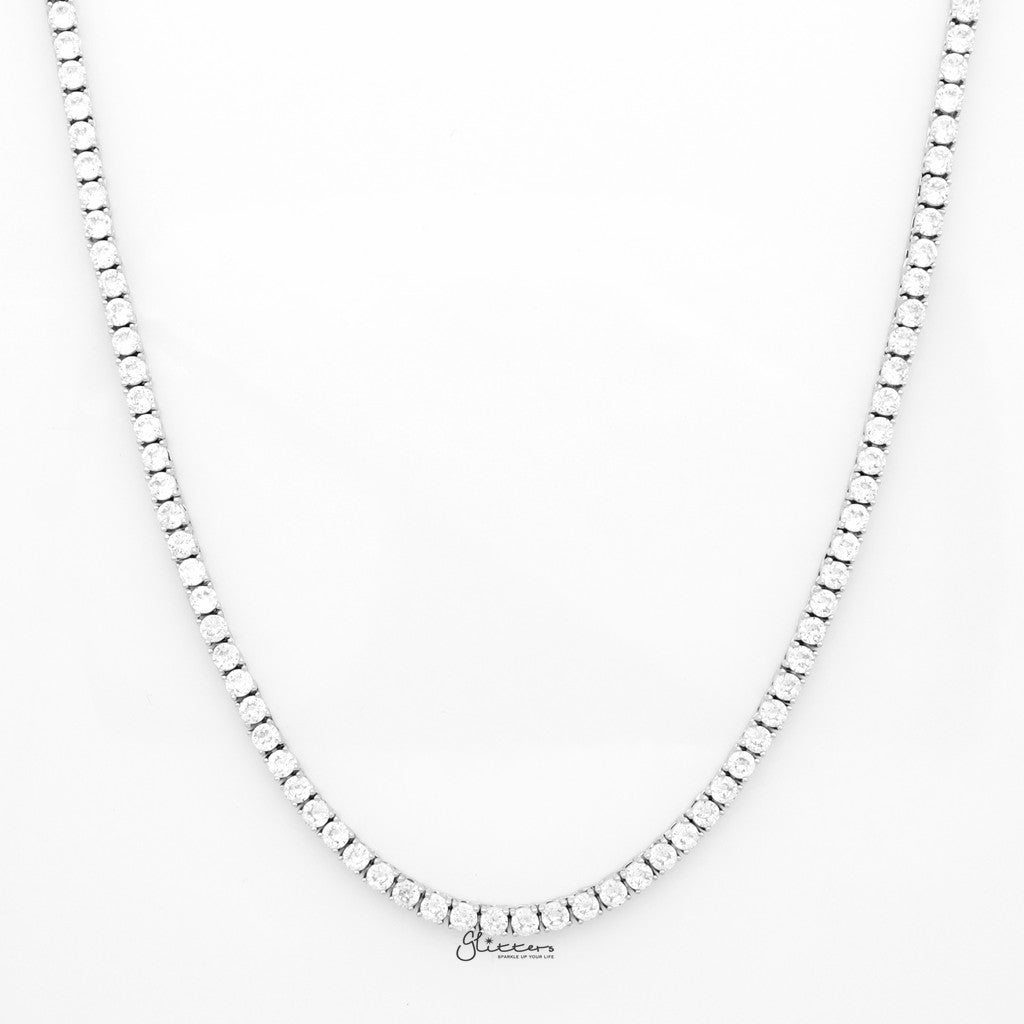 スプリング バックル付き 3 mm ラウンド カット テニス ネックレス 