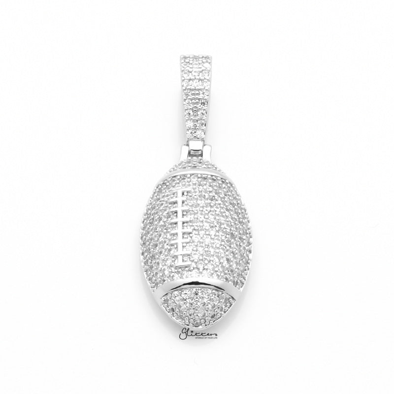 Iced Out Rugby Ball Pendant - Silver-Hip Hop, Hip Hop Pendant, Iced Out, Men's Necklace, Necklaces, Pendants-nk1087-s2_1-Glitters