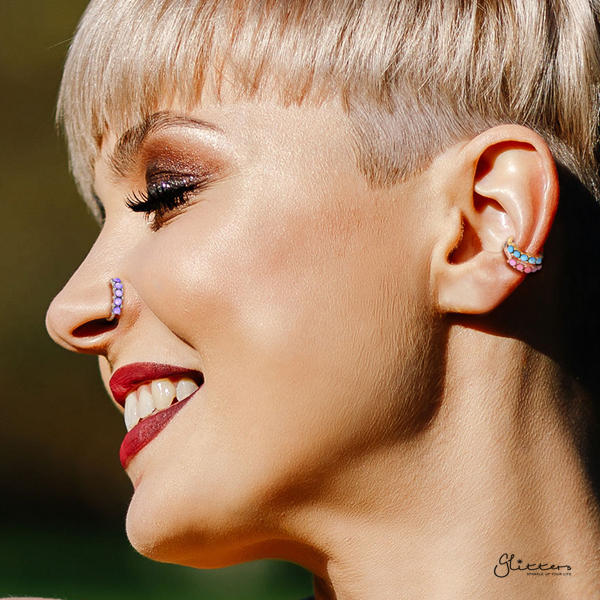20GA Surgical Steel Bendable Nose Hoop Rings with 5 Epoxy Stones Lined Set-Body Piercing Jewellery, Nose Piercing, Nose Piercing Jewellery, Nose Ring-ns0101-m-Glitters