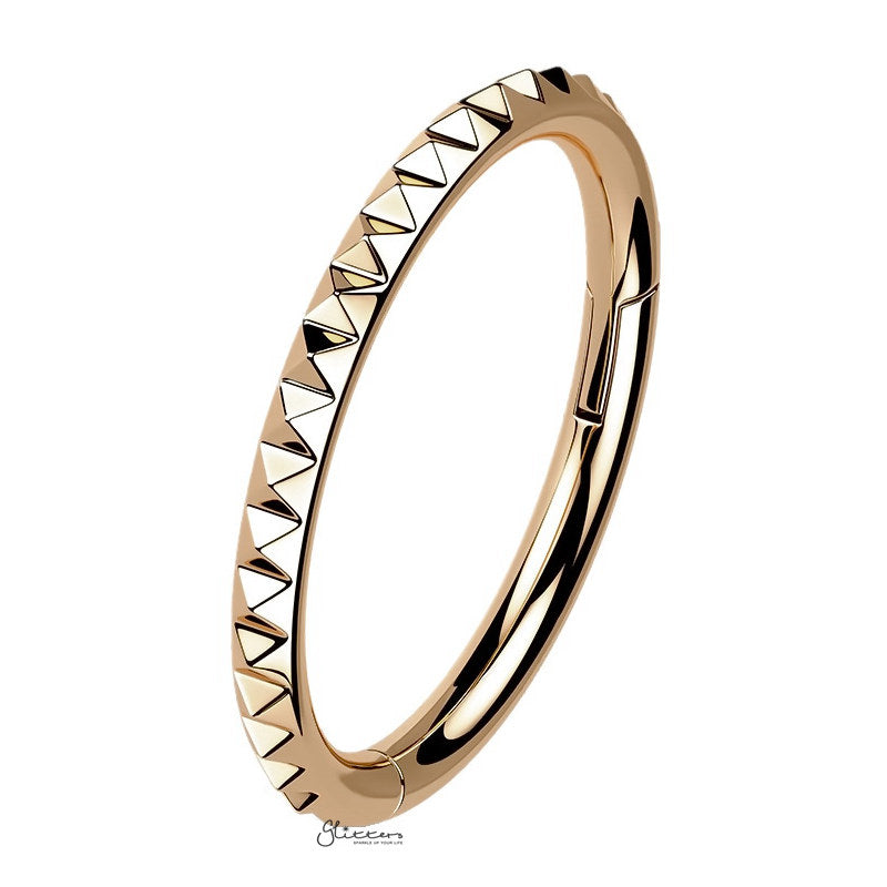 Pyramid Laser Cuts Line Titanium Hinged Segment Hoop Ring - Rose Gold-Body Piercing Jewellery, Cartilage, Daith, G23 Titanium, Septum Ring-ns0126-Rg1_800-Glitters
